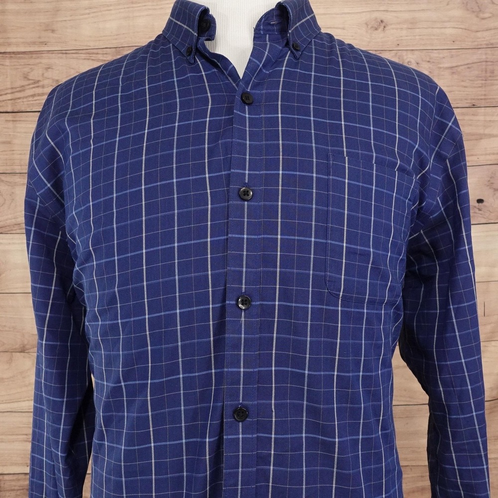 Van Heusen Shirt Mens XL Blue Check Long Sleeve Button-Up Flex Stretch